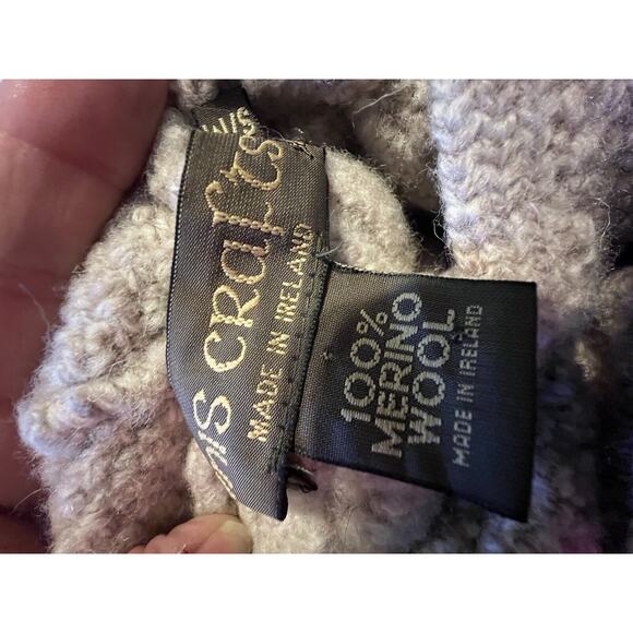 Inis Crafts Sz small Ireland Merino Wool Sweater Poncho Cape Tan Fisherman Beige - Picture 7 of 8